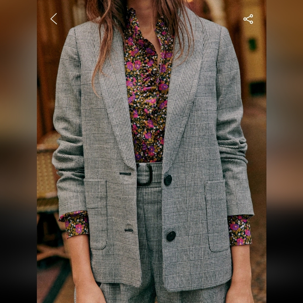 Sezane Tina Wool Gray London Check Print Jacket - Picture 5 of 14